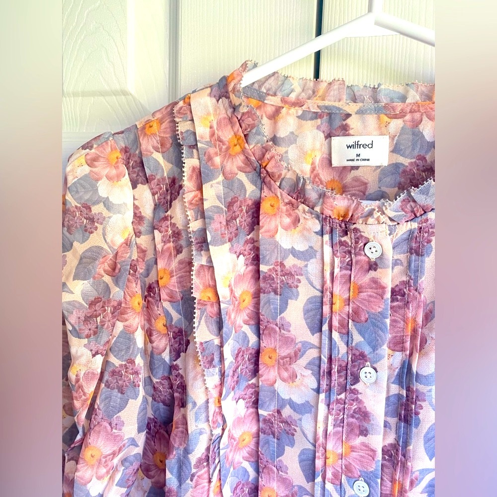 New Aritzia Wilfred Mansfield Ruffle Blouse Floral - Picture 2 of 8